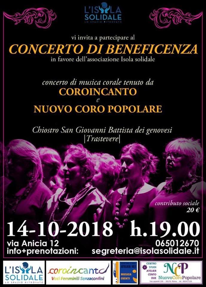 Domenica il concerto che unisce tradizione romana e canti etnici per raccogliere fondi a favore dell'Isola Solidale